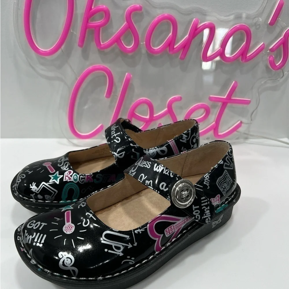 Alegria Girls Kids Vinca Paloma Rock Star Black Kids Shoes Clogs Size 4